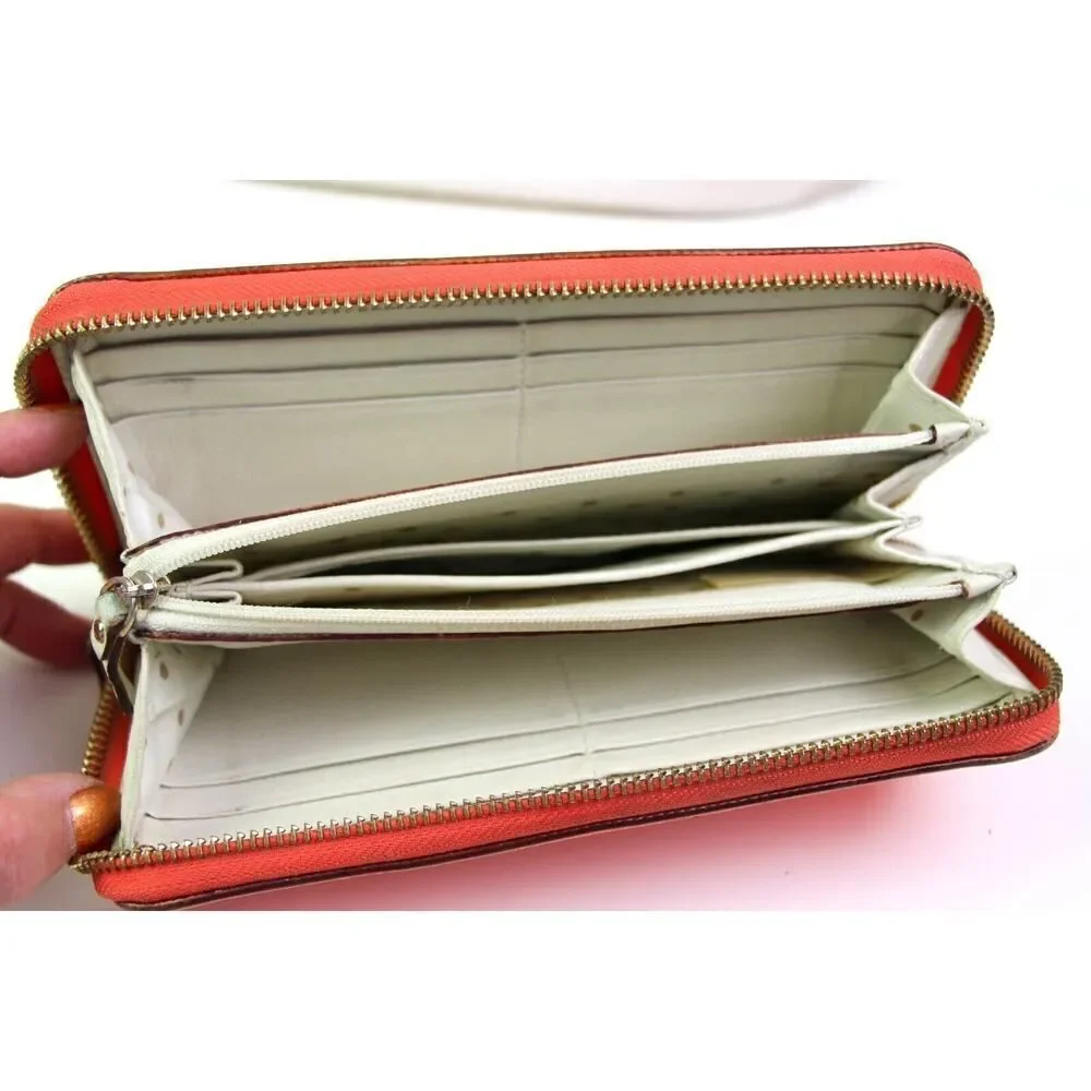 kate spade new york RED GENUINE LEATHER LOGO ZIP AROUND ID CARD WALLET CLUTCH
